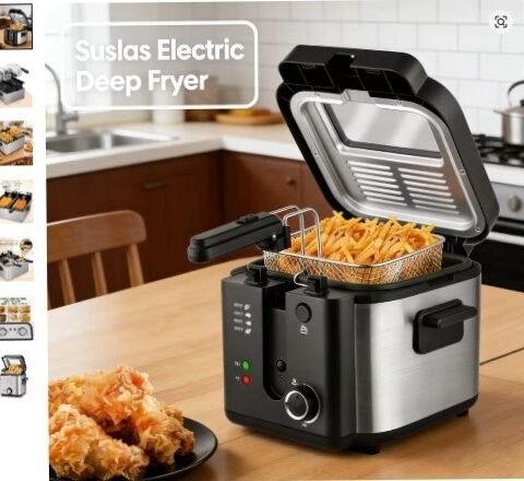 Suslas 1.5L-6L Electric Deep Fryer, Stainless Steel Countertop Fryer with View Window
